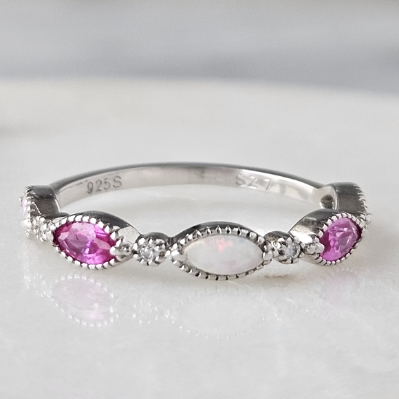 Opal and Pink Swarovski crystal ring, 925 Sterling Silver Charmed Aroma - Picture 6 of 9